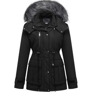 👑Women's Black Winter Coat Warm Puffer Jacket Thicken Parka with Removable Hood